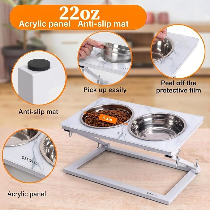 Elevated Dog Bowl, Adjustable Height and Tilt Angle Dog Bowl Stand | Precisely Adjust Height And Tilt Angle, Easy To Clean, Equipped With 2 Stainless Steel Food Bowls, Sturdy And Durable. - Image 2