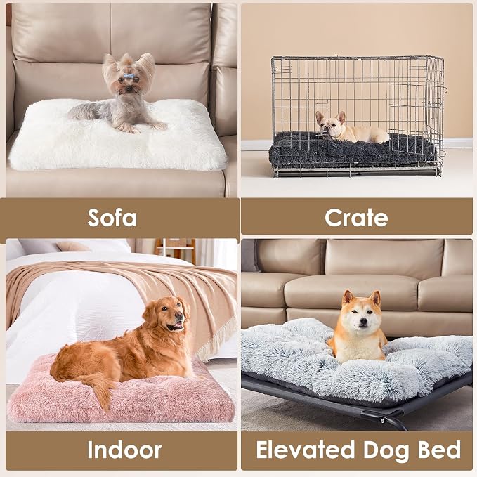 EHEYCIGA Fluffy Dog Crate Bed, Plush XX Large Dog Pillow, Pink | Xlarge Calming Anti Anxiety Plush Faux Fur Mat for Large size dogs, Washable Soft Warm Dog Pad with Non-Slip Bottom - Image 6