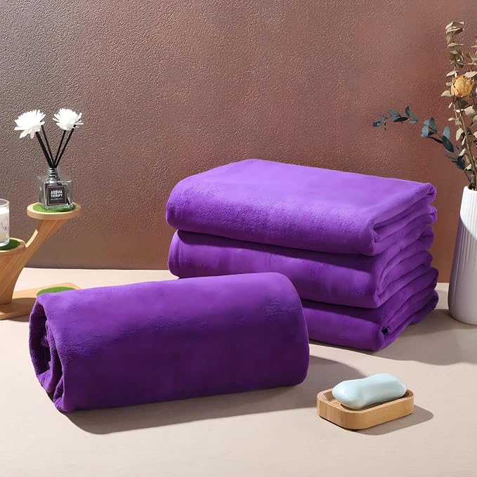 Mixweer 4 Pcs Oversized Bath Towels, 40 x 80 Inch Giant Microfiber Jumbo Bath Sheets Soft Bathroom Microfiber Quick Dry Absorbent Shower Towels for Spa Camping Beach(Dark Purple) - Image 2