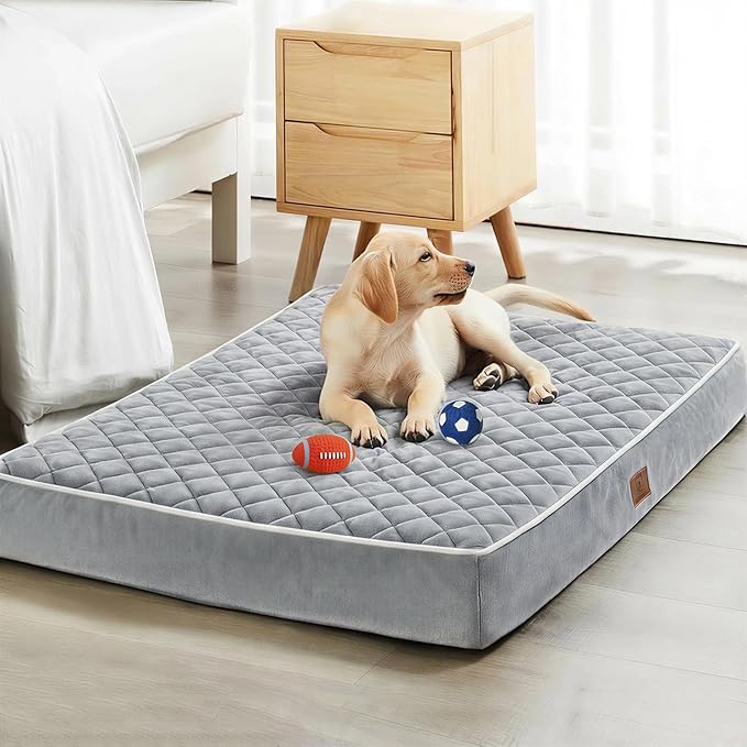 WNPETHOME Orthopedic Waterproof Large Dog Bed for Crate Cozy Sleep | Washable Large Pet Bed with Removable Cover, Multi-Needle Quilting Dogs Crate Beds Light Grey 35x22 Inch by WNPETHOMEPETSHOME