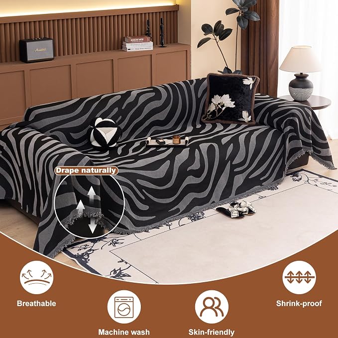 ROOMLIFE Leopard Couch Cover Boho Sofa Covers for 3 Cushion Couch Washable | Furniture Protector Sofa Couch Cover for Dogs, Soft Breathable Sofa Slipcover, Couch Throw Blankets with Tassels 71''X134'' - Image 2