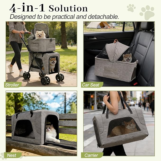 Double Pet Stroller with Detachable Carriers, Dog Stroller for Medium Dogs 20 lb, Foldable Dog Stroller for 2 Dogs,Easy Assembly Cat Stroller for 2 Cats with Cup Holder and Storage Bag for All-Terrain