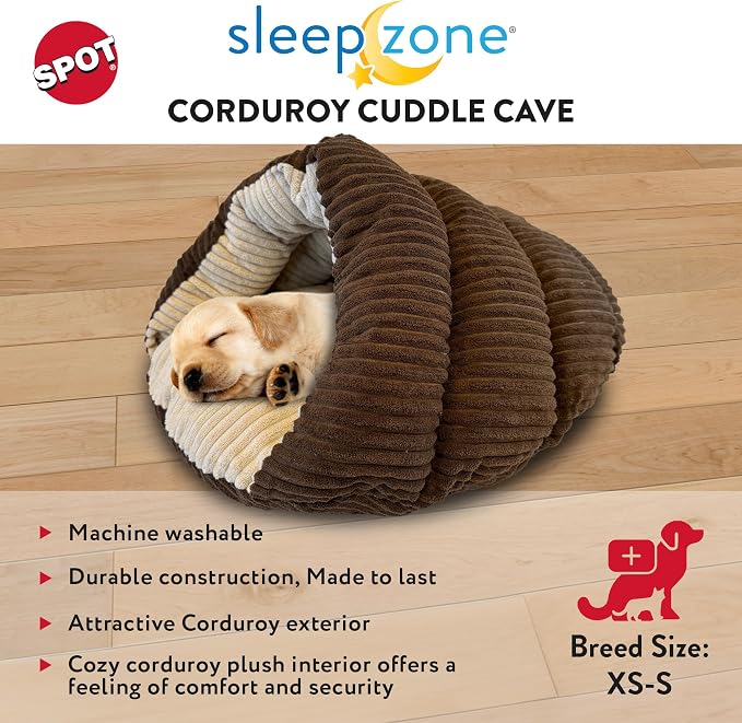 SPOT Sleep Zone Cuddle Cave - Cat Cave Bed for Indoor Cats and Mini Dogs, Durable, Comfortable, Washable for Kittens and Puppies Under 10 lbs and 12 inches Long, Corduroy Brown - Image 5
