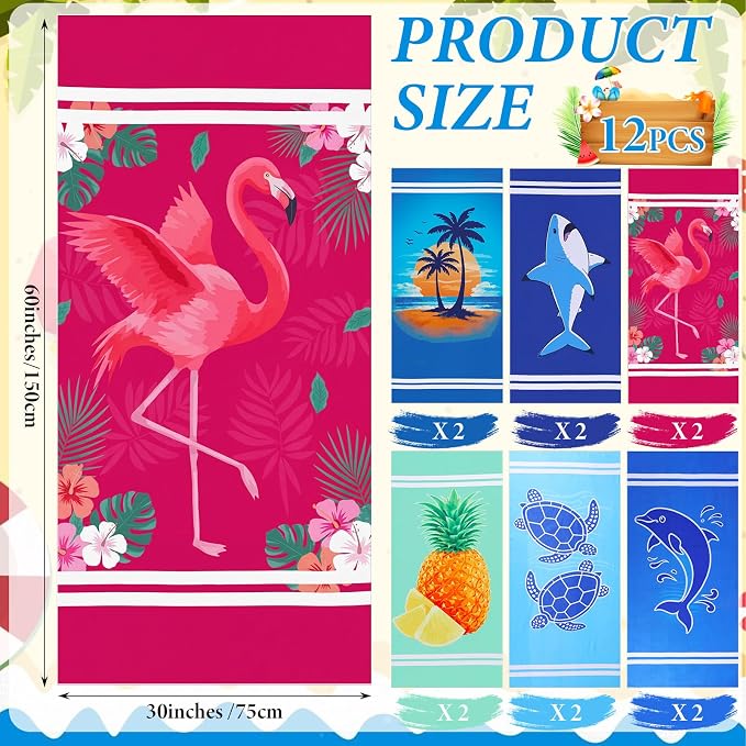Mindsoft 12 Pcs 30" x 60" Beach Towel Yoga Towel Microfiber Soft Quick Dry Sand Free Oversized Lightweight Cute Beach Towels Bulk for Bath Camping Travel Pool Party Teacher Appreciation Gift - Image 2
