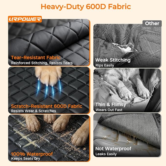 URPOWER XL Dog Seat Cover for Full-Size Truck Back Seat, Waterproof Hammock | 600D Oxford, Side Flaps with Zippers, Scratch Resistant, Non-Slip, Easy Install, Machine Washable, Dog Seat Belt Included - Image 3