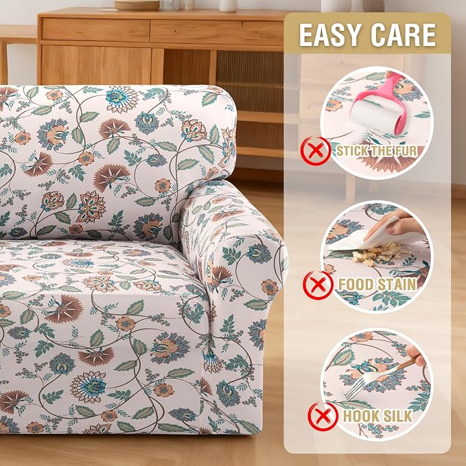 H.VERSAILTEX Printed Loveseat Covers 2 Cushion Couch Covers for Sofa Floral Pattern Love Seat Couch Covers High Stretch Sofa Cover Super Soft Couch Protector for Dogs(Cottage Charm,Loveseat) - Image 8