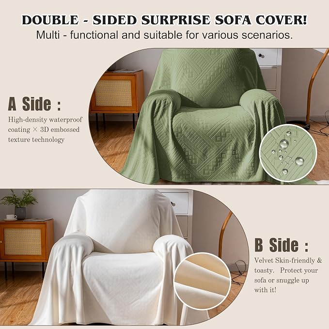 Waterproof Recliner Chair Cover, Anti-Slip Reclining Sofa Covers, Washable Durable Breathable Couch Covers with Reversible Design, Pet Furniture Protector for Dogs Cats 71x91in/Green - Image 3