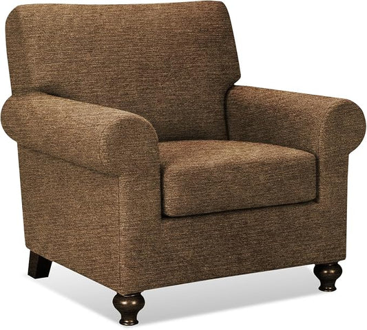 URBANLIFE 2-Piece Stretch Sofa Covers for 1 Cushion Couch, Brown | Super fitted spandex slipcovers for couches. Non-slip elastic bottom. Machine washable furniture protector for kids & pets. by URBANLIFE