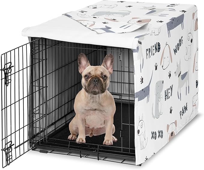 Sweet Jojo Designs 30in. Small/Medium Dog Crate Cover (Cartoon Puppy Print) Pet Cage, Kennel Covers (Neutral, Modern, Bulldog, Wiener Doggy, Paws, Whimsical, Playful, Woof, Dachshund, Blue, Taupe) by SweetJojoDesigns