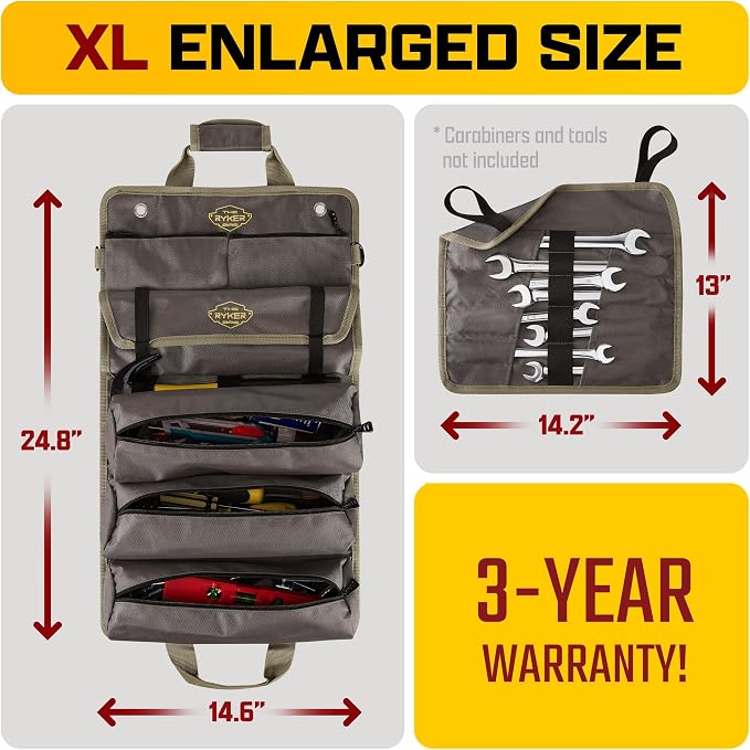 Ryker Personalized Tool Roll Organizer Customized Name Gifts for Men, PRO-G | Personalized Tool Bag for Men Customizable Backpack w/ Personalized Name Custom Name Sign With Wrench Roll & Waterproof Pouch - Image 4