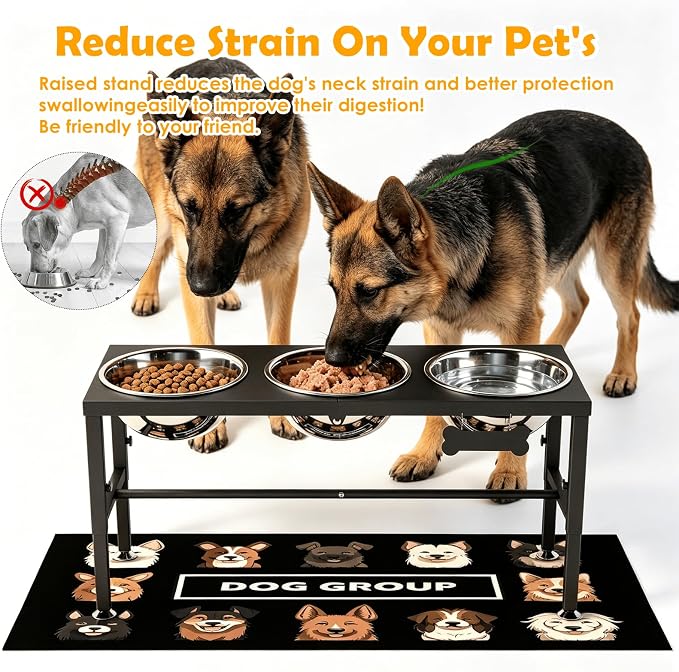 Extra Large Elevated Dog Bowls, 4 Adjustable Height with Three 101oz/3000ml Large Stainless Steel Bowls and Splash pad, Raised Dog Bowl Stand for Large and Extra Large Breeds - Image 2