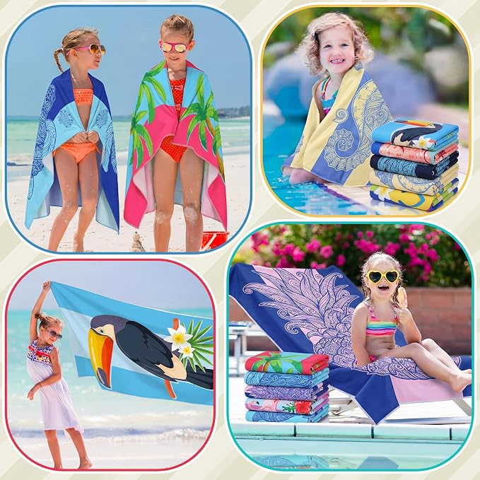 Buryeah 10 Pcs Beach Towels 30 x 60 Inch Quick Dry Absorbent Beach Blanket Seahorse Dolphin Turtle Crab Jellyfish Flamingo Pineapple Hawaii Towel for Kids Adult Sports Pool Picnic Camping Travel Swim - Image 7