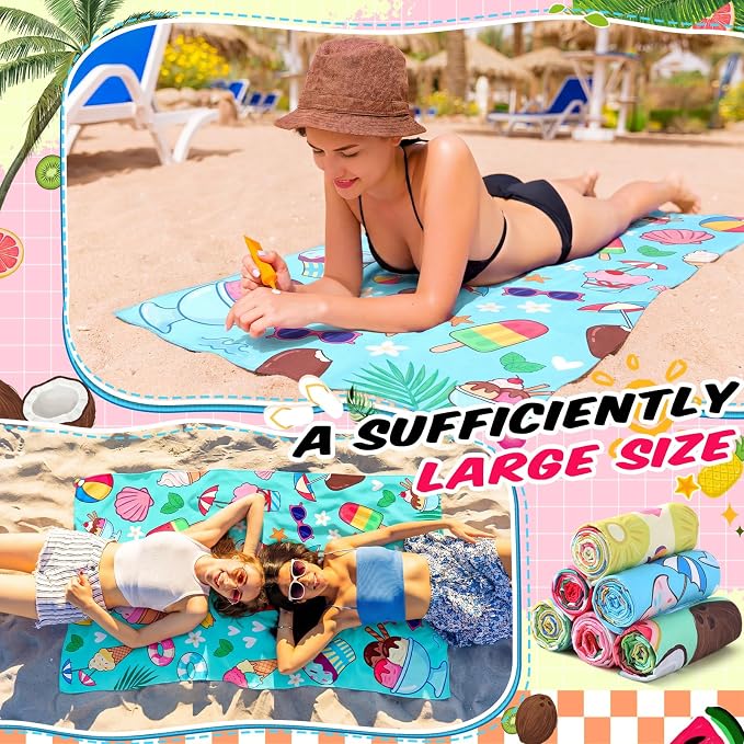 Remagr 6 Pcs Oversized Microfiber Beach Towels Bulk 60"x 28" Extra Large Quick Dry Absorbent Sand Free Towels for Adults, Pool, Travel, Swim, Yoga, Gym (Fruit) - Image 4