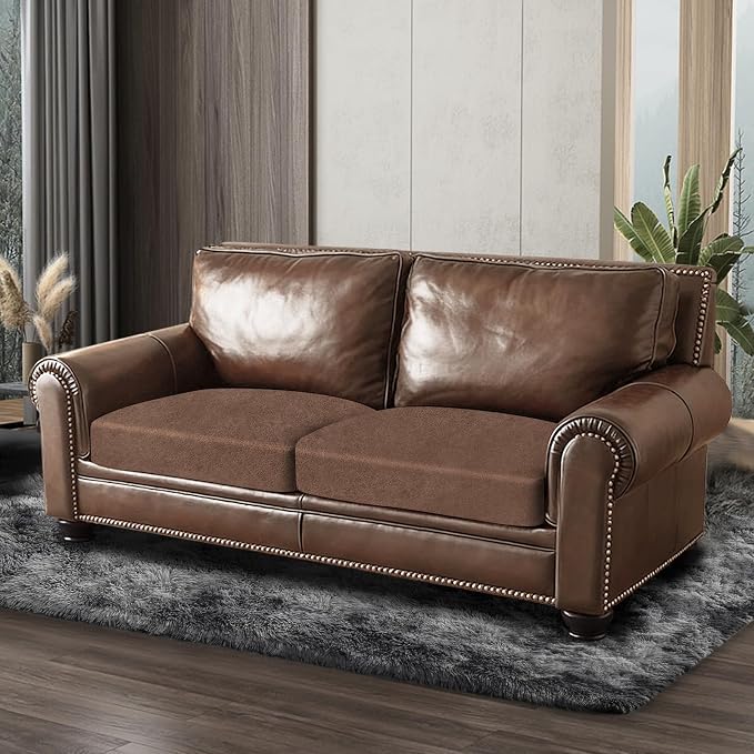 ANARACHON Leather Look Couch Cushion Covers Sofa Seat Slipcovers Sets Couches Furniture Protector for Sectional Armchair Loveseat Pets Kids Stretch Spandex Fabric (2 Cushion Loveseat, Brown) - Image 8