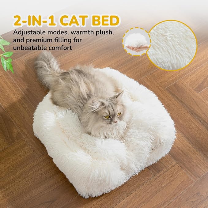 CATISM Cat Bed, Cat Cave for Indoor Cats, Soft Cat Dome, Self-Warming 2 in 1 Foldable Pet Cat House with Washable Cushioned Pillow Calming Fluffy Dog Beds for Small Dogs with Anti-Slip Bottom White | Warm Washable Anti-Slip Bottom Removable Fluffy Plus... - Image 3