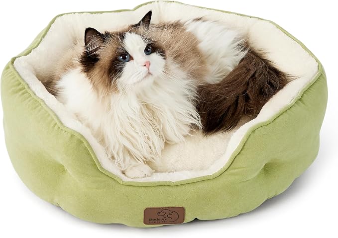 Bedsure Small Dog Bed Washable,Round Cat Beds for Indoor Cats,20in | Bean Green Soft Plush Pet Bed,Dog Beds for Small Dogs for Puppy and Kittens,Anti-Slip Bottom,Easy to Clean by Unknown