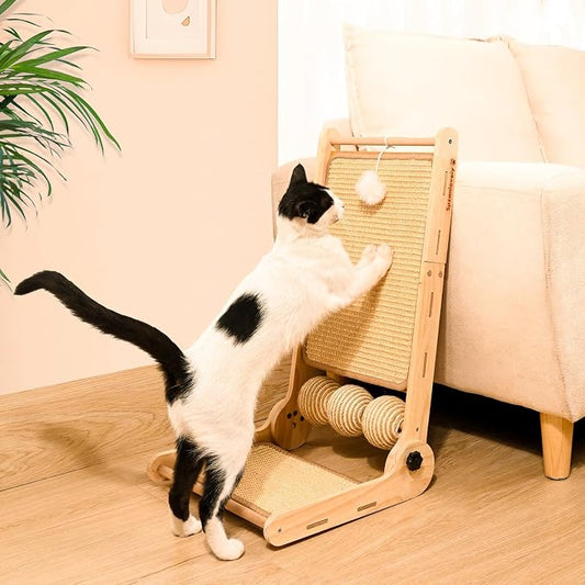 Cat Scratcher, 180°Angles Cat Scratcher, 23.6'' Cat Scratch Pad W/Toy Balls, Cat Scratch Pad for Indoor Cats Kitties, Cats Scratching Board W/Adjustable Shape,2-Sided Sisal Design by Spzanlovely