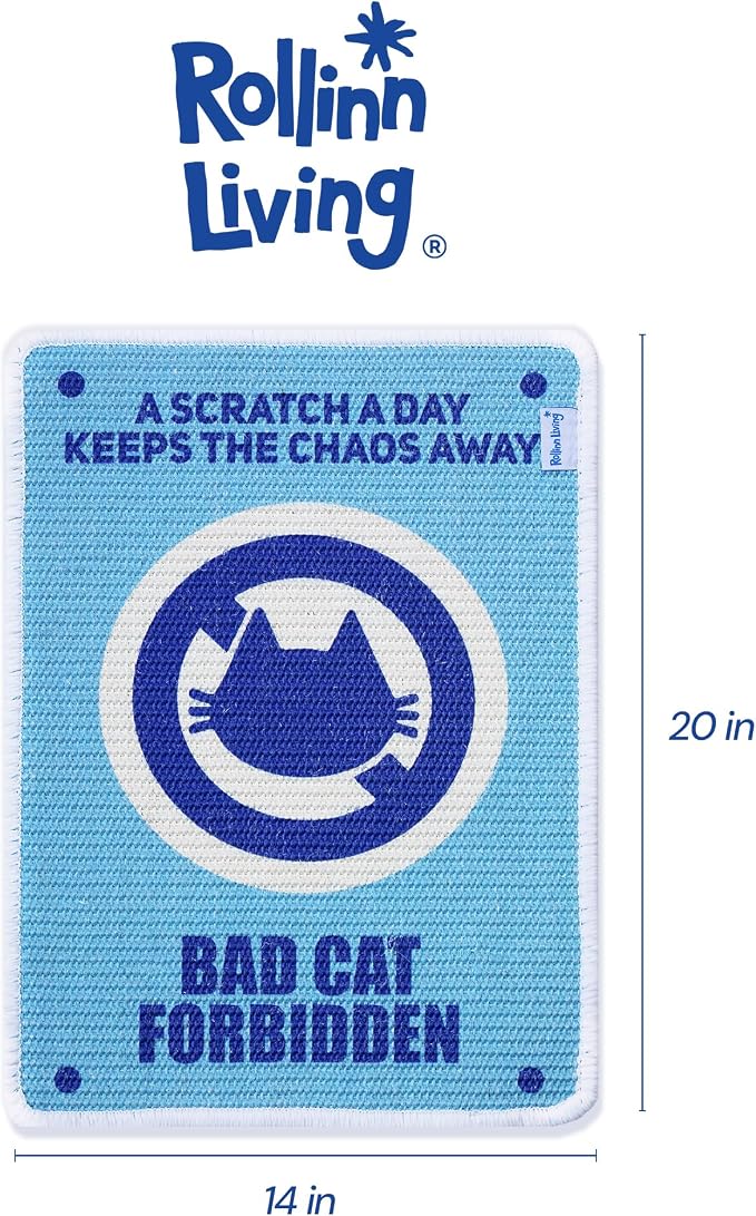 Medium Wall Mounted Sisal Cat Scratcher Mat Bad Cat Sign | Natural Sisal Scratch Pad for Indoor Cats, Couch Protection, Space Saving Wall Use, Heavy-Duty Velcro - Image 4