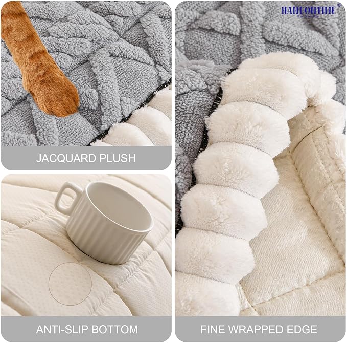 HANDONTIME Dog Couch Cover Jacquard Geometric Sofa Covers Washable Funny Fuzzy Couch Cushion Cover Non-Slip Plush Pet Protector Furniture Covers Durable Comfortable Slipcover (Grey, 27.6" x 82.7") - Image 3
