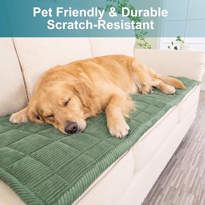 KRFOONN Couch Cover for Dogs Washable Sofa Covers for 3 Cushion Non-Slip Fuzzy Couch Cushion Covers Sofa Slipcovers Couches Furniture Protector with Elastic Straps for Dogs Pets Mat(Green,27.6" x 59") - Image 5