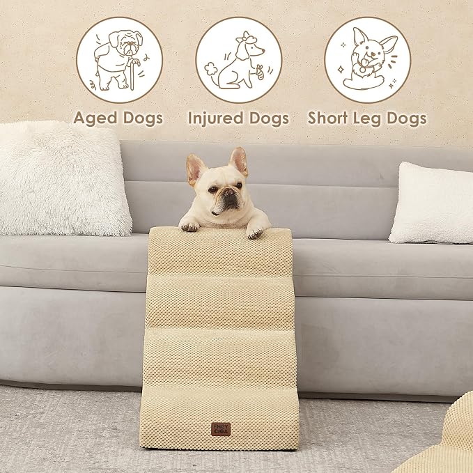 EHEYCIGA Curved Dog Stairs Ramp for High Beds 19.7" H, 4-Step Dog Steps for Small Dogs and Cats, Pet Stairs for High Bed Climbing, Non-Slip Balanced Pet Step Indoor, Graige - Image 4
