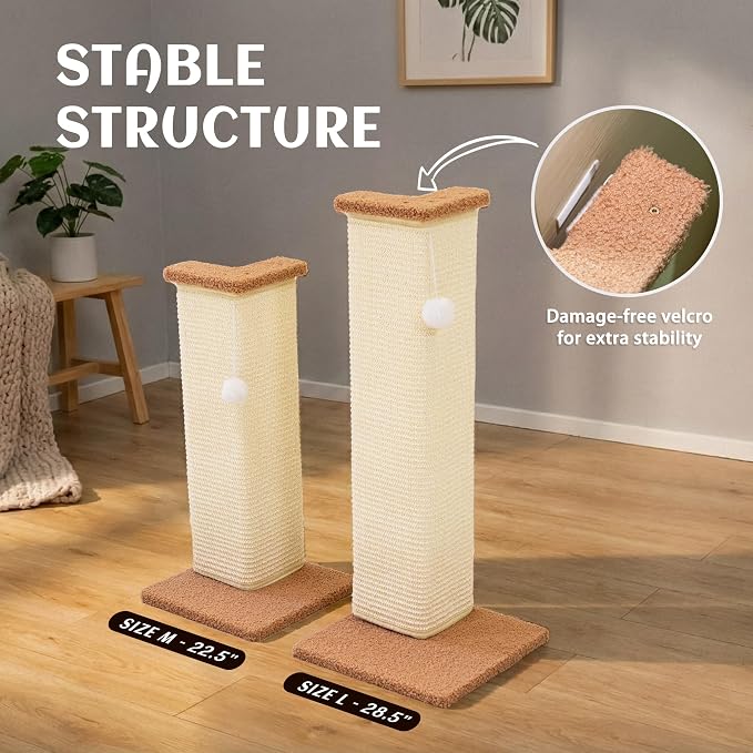 PETKARAY Couch Corner Cat Scratcher, 22.5" Sisal Scratching Post for Indoor Cats, Corner Wall Scratch Pad for Furniture Protection, Plush Base, Medium - Image 5