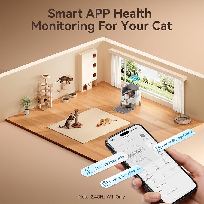 Thereye Automatic Litter Box with Entry Step, Open-Top Self Cleaning Litter Box, App Control & Safety Protections, 10L Waste Bin with Odor Control Smart Cat Litter Box with Trash Bags/Litter Mat - Image 5