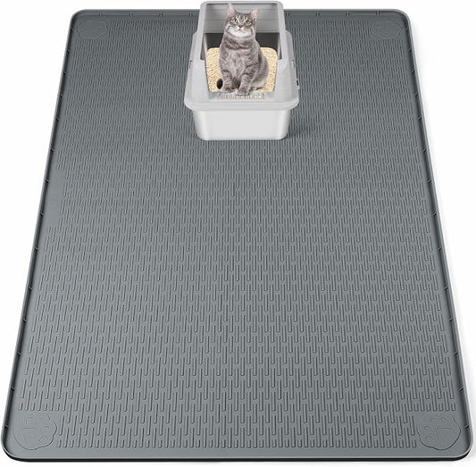 Silicone Cat Litter Mat for Litter Box 50”x35” Large Cat Mat, Dark Grey | Waterproof, Non-Slip, Leak-Proof Rug Mat with Lip, Easy to Clean, Extra Large Litter Catcher Mat for Floor by Bartuke