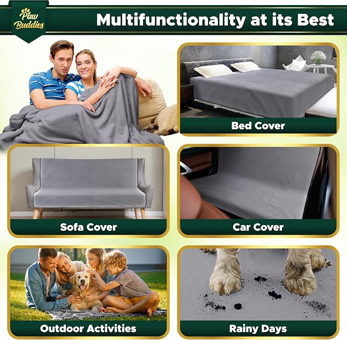 Paw Buddies Premium Waterproof Blanket 80"x90" Velvet-Feel Reversible Throw – Leakproof, Machine Washable Bed & Sofa King Size Protector for Couples, Pets & Travel + Bonus Small Blanket - Image 4