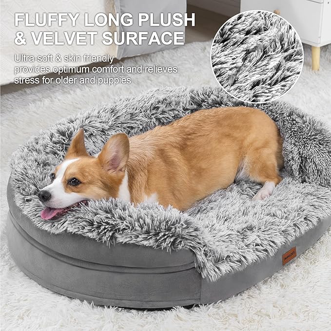3.7 inch Thickened Orthopedic Dog Beds for Medium Dogs, Supportive Dog Sofa Bed with 28D Egg-Crate Foam, Removable Washable Plush Cover, Waterproof Lining, Half-Round Design for Puppy,Senior Dog - Image 2