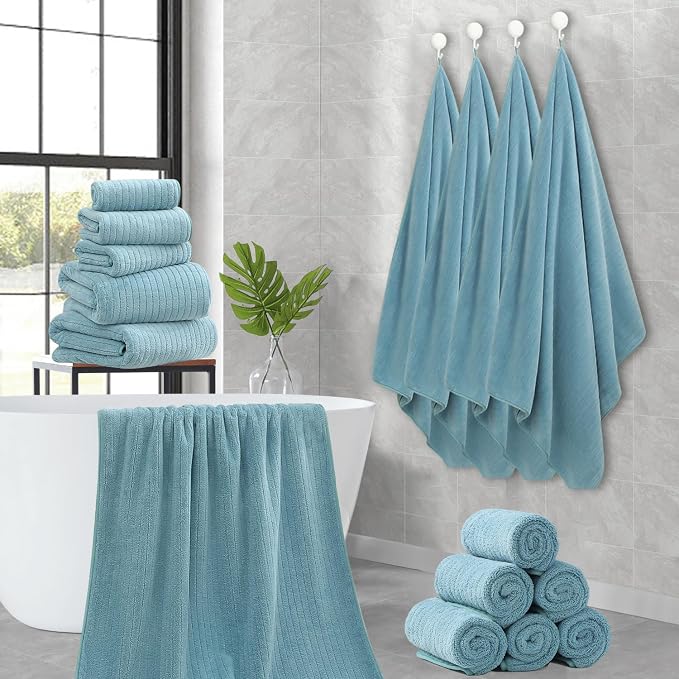 18 Piece Family Bath Towel Set Include 6 Bath Towels,6 Hand Towels and 6 Washcloths Soft Bathroom Towel with Hanging Loops,Highly Absorbent Quick Dry Towels Set for Bathroom,Hotel and Spa-Turquoise - Image 8