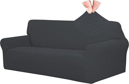 Easy-Going Stretch Jacquard Couch Cover, 1-Piece Soft Sofa Cover, Sofa Slipcover with Anti-Slip Foams, Washable Furniture Protector for Kids, Pets (Sofa, Dark Gray) by Easy-Going