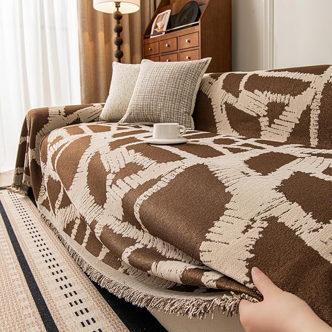 ROOMLIFE Couch Cover 3 Cushion Sofa, Washable Non Slip Furniture Sofa Protector Cover, Soft Chenille Sofa Slipcovers Sectional L Shape Dogs Couch Cover Throw Blanket with Tassels 71''X150'' - Image 5