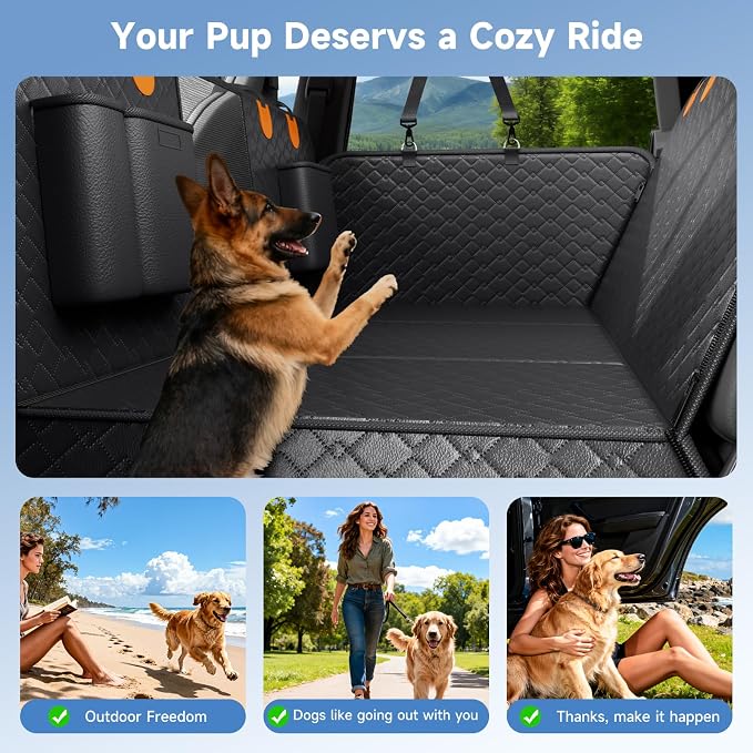 Dog Car Seat Cover Waterproof Vegan Leather, Scratchproof, Hard Bottom Back Seat Extender for Dogs, Non Slip Back Seat Protector with Mesh Window, Easy to Clean Fit Most Cars, Orange - Image 7