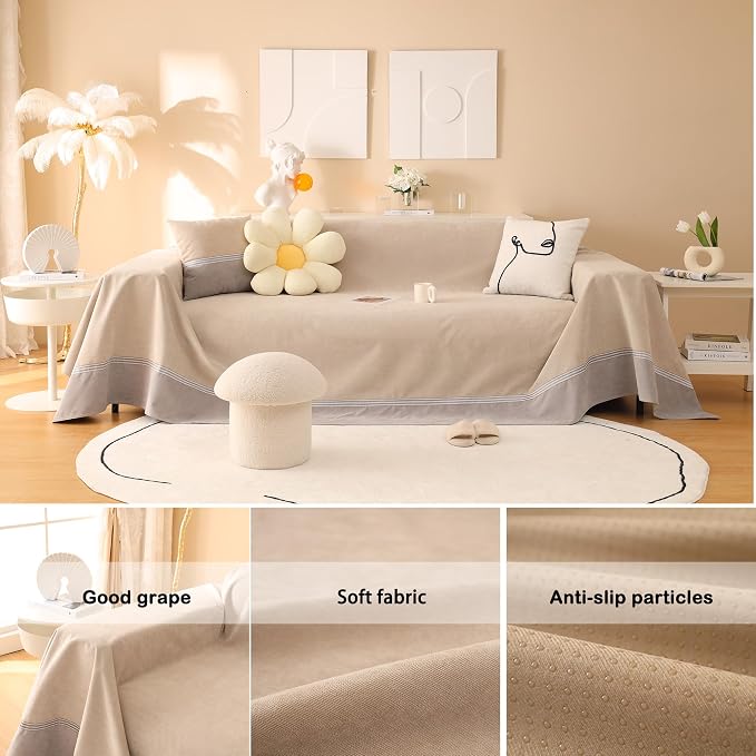 Waterproof Sofa Cover for Pets, Light Khaki Couch Covers for Sectional Sofa, Simple Style Sofa Covers for 2-3 Cushion Couch, Waterproof, Durable and Washable, XL 79" x 118" - Image 3