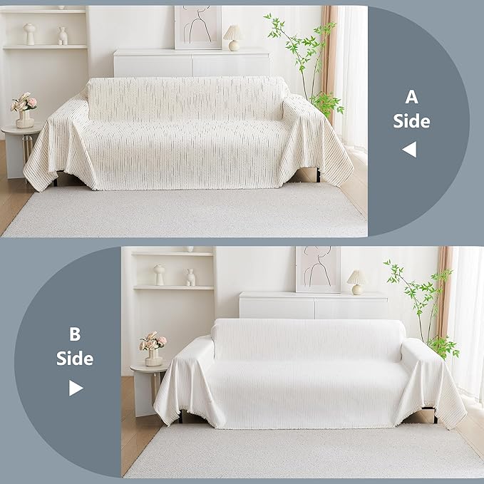 MYSKY HOME Couch Cover for Dogs, Sectional Couch Cover, Beige Lines Sofa Covers for Sectional Sofa L Shape Chenille Couch Protector for Dogs Pets Couch Covers Washable Soft Throw, 91"X134" - Image 7