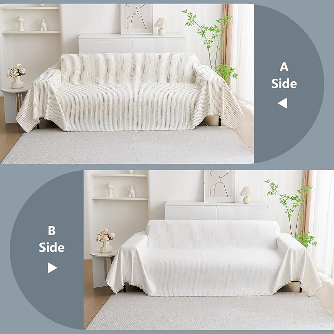 MYSKY HOME Couch Cover for Dogs, Sectional Couch Cover, Beige Lines Sofa Covers for Sectional Sofa L Shape Chenille Couch Protector for Dogs Pets Couch Covers Washable Soft Throw, 91"X118" - Image 7