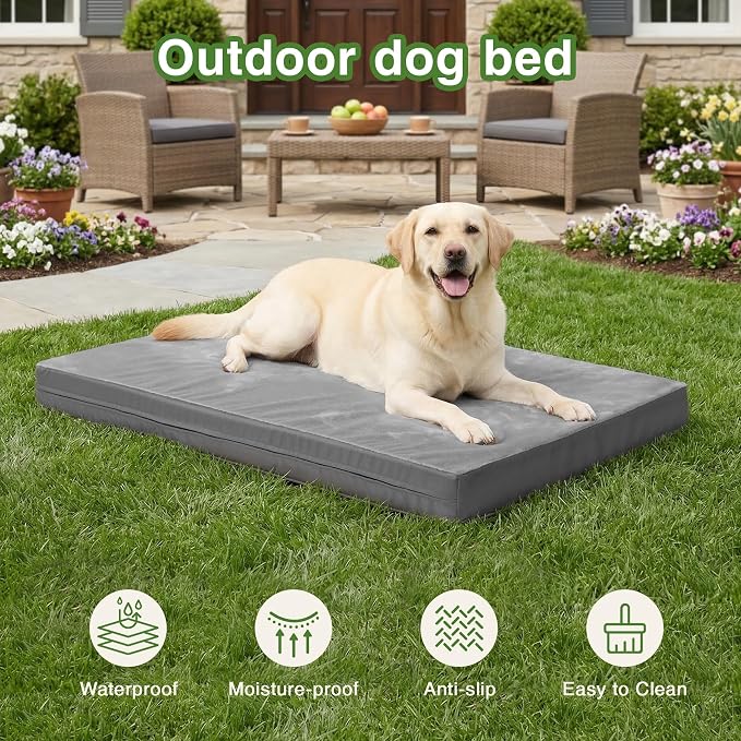 Waterproof Dog Beds Large Sized Dogs, Washable Orthopedic Pet Bed 36"x27" | Reversible Faux Leather & Flannel, Outdoor Dog Bed Foam, Durable Removable Cover, ,Anti-Slip Bottom,Gray - Image 3