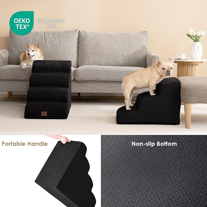 EHEYCIGA Curved Dog Stairs Ramp for Small Dogs 15.7" H, 3-Step Dog Steps for Couch Sofa and Chair, Pet Stairs for Cats, Non-Slip Balanced Pet Steps Indoor, Black - Image 5