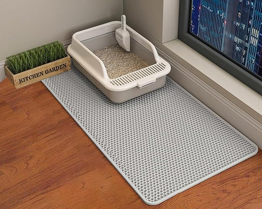 HCY&WLD Cat Litter Mat, 45x26 Inch Extra Large&Long Double Layer Cat Litter Box Mat, EVA Non-Slip, Waterproof Urine Proof Litter Trapping Mat, Easy Clean Scatter Control (45x26 Inch, Gray) by HCY%26WLD