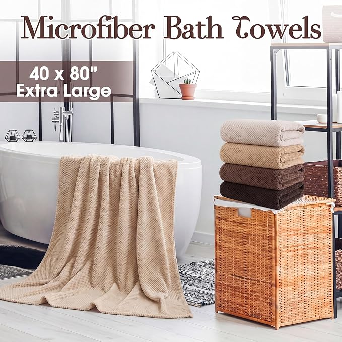 Newwiee 4 Pcs Oversized Bath Towel 40'' x 80'' Bath Sheet,Brown Colors | Fluffy Microfiber Quick Dry, Extra Large Bathroom Towel, Soft Absorbent Adult Shower Sheet, Fall Halloween Decor, Spa Beach - Image 7
