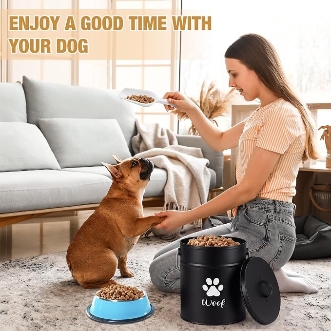 DoubleFill Extra Large 23+10 lb Metal Dog Food Storage Containers Set of 2 Black Airtight Dog Treat Snack Jars with Lids and Spoon Farm House Style Big Pet Cookie Jar for Kitchen Counter Gift - Image 4