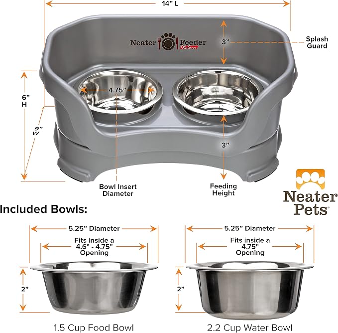 Neater Pet Brands Neater Feeder Deluxe Mess Proof Dog Bowls Elevated for Small Dogs Under 19 lbs, Made in USA, No Spill Raised Dog Food Bowl Stand Feeding Station, Food and Water Bowl Set, Gunmetal - Image 6