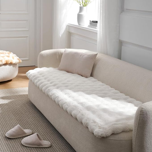 COZY KISS Couch Cover for Dogs Washable, Ultra Soft Faux Fur Pet Sofa Pad for Car Seat Protector, Liquid Pee Proof Cat Mat, Warm Pad for Dresser Top, 27.5x82.5 inch, Cream by COZYKISS