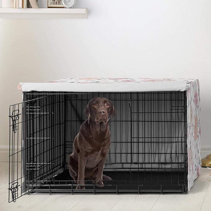Sweet Jojo Designs 42in. Medium/Large Dog Crate Cover (Pink/Grey Boho Floral) for Girls Pet Cage, Kennel Covers (Watercolor, Flower, Elegant Rose, Shabby Chic, Farmhouse, Nature, Blush & Gray) - Image 2