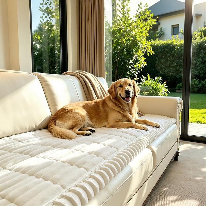 SUBRTEX Couch Cover for Dogs, Non-Slip Sofa Mat Washable, Thick Sofa Slipcover Cushion Protector Pet-Friendly (Ivory, 27.6"x59.1") by Subrtex