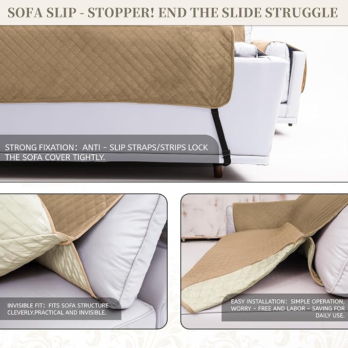 Sectional Couch Covers for Dogs 100% Waterproof Corner L Shaped Sofa Cover Pet Friendly Velvet Washable Anti Slip L Shape Modular Sofa Slipcover Protector with Pockets (Light Brown, Large) - Image 5