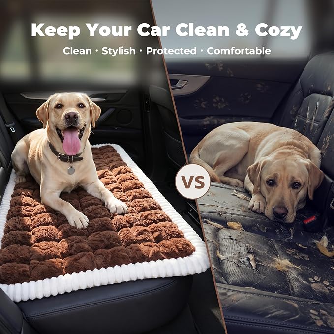 Avont Dog Bed for Car Back Seat, 2026 New Backseat Pet Bed Mat | 52.3"x23.6" Back Seat Pet Cover for Dogs Machine Washable Non-Slip Thick Plush Travel Mat for SUVs Trucks Camping - Brown - Image 6