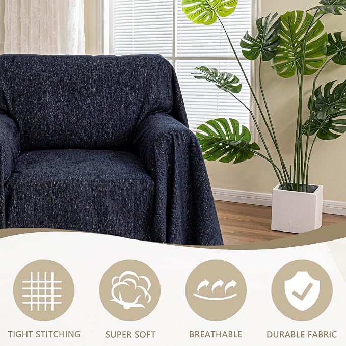 MYSKY HOME Chair Couch Covers - Sectional Couch Covers for Pet Sofa Covers - Non Slip Soft Couch Cover, Washable Furniture Protector - Slipcover with Tassel Sofa Throws, 71"x91", Navy Blue - Image 2