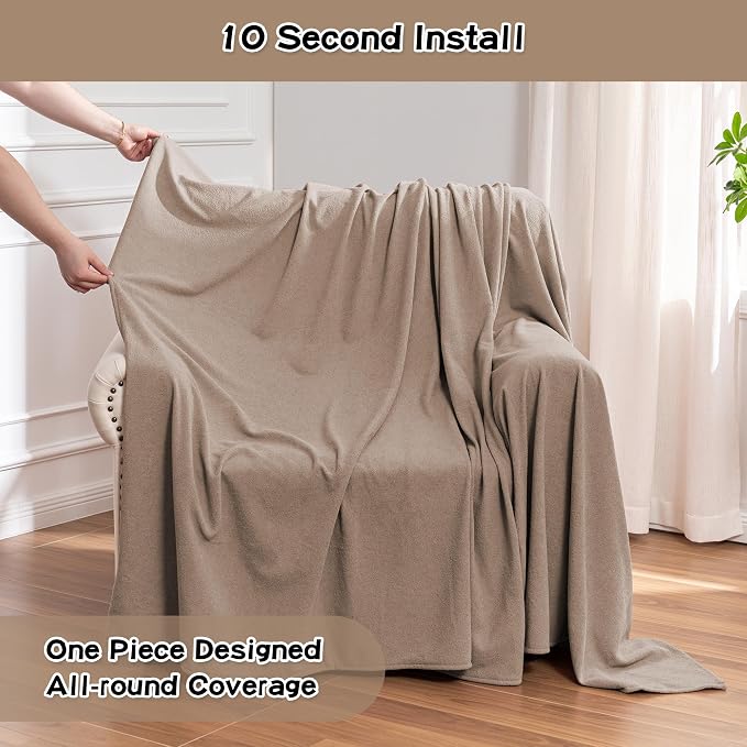 MEETSKY Small Couch Cover Oversized Armchair Sofa Covers Washable for Dogs Single Recliner Sofa Slipcover, Cat Scratch Proof Soft Sofa Throw Protector for Pets, 71" x 91", Khaki - Image 4